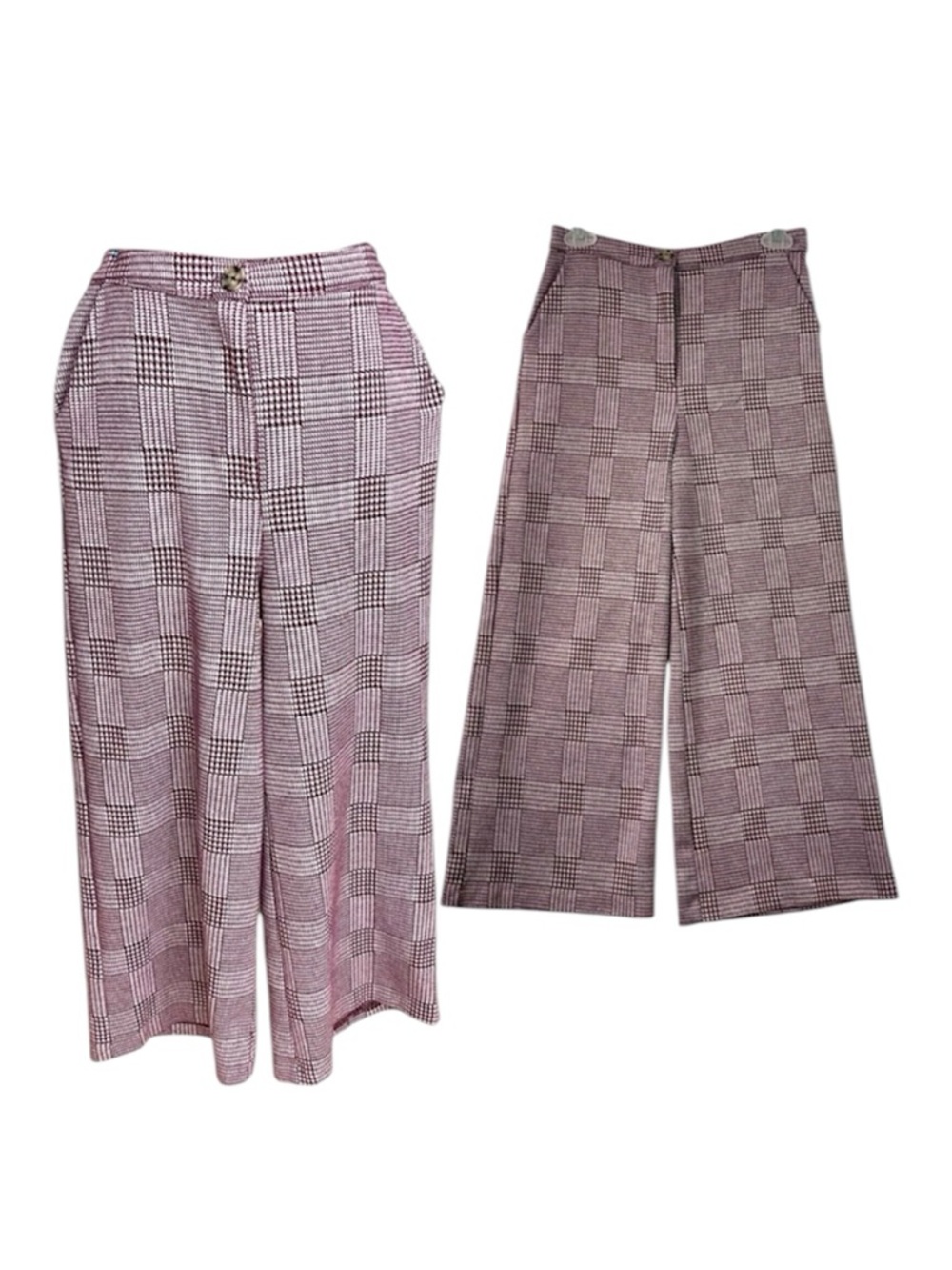 Good Luck Gem Plaid Pants MD Burgundy Retro Glen Crop Academia Tailored Minimal